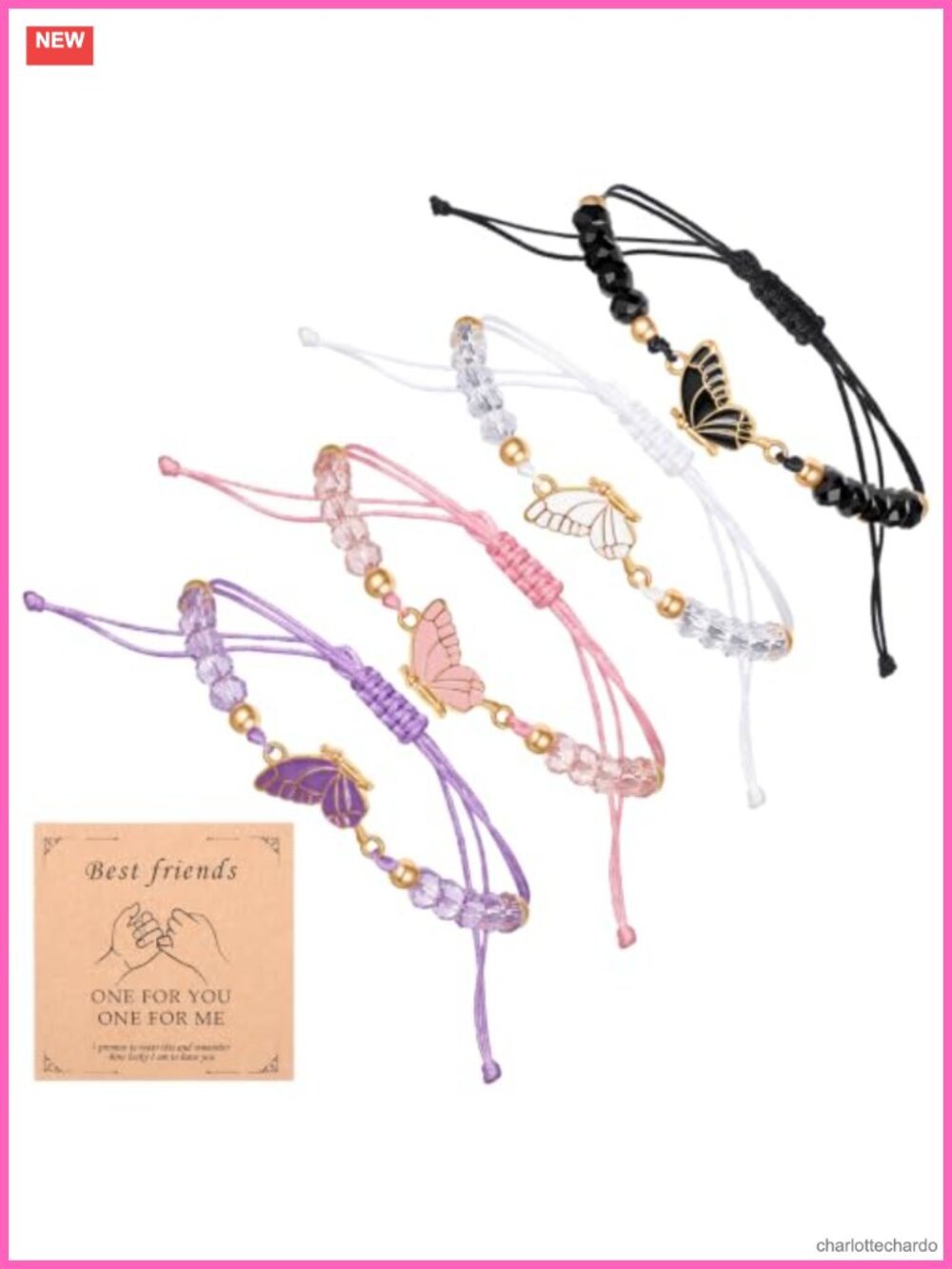 Butterfly Friendship Bracelets Adjustable Rope Metal Matching Set